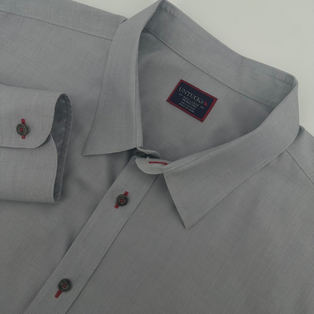 UNTUCKit Mens XXXL Grey Wrinkle Free 100% Cotton Long Sleeve Button Down Shirt